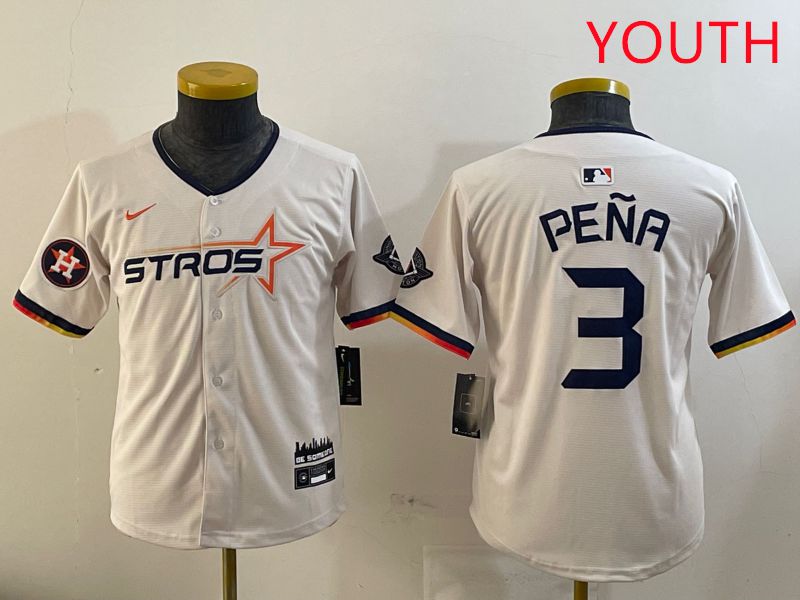 Youth Houston Astros #3 Pena Cream Three generations Joint Name 2025 Nike MLB Jersey style 4114->youth mlb jersey->Youth Jersey